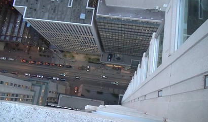 Amateur slut blowing cock and swallowing cum on the edge of 100th floor