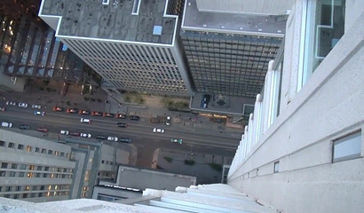 Amateur slut blowing cock and swallowing cum on the edge of 100th floor