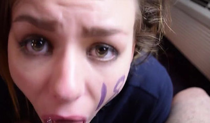 Amateur brunette slut gets rough throat fucked in homemade porn