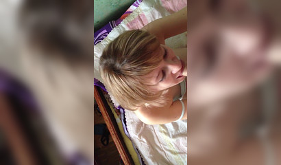 Amateur Russian blondie enjoys closeup cock sucking