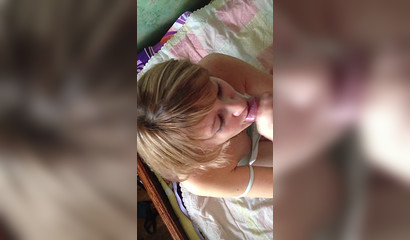 Amateur Russian blondie enjoys closeup cock sucking