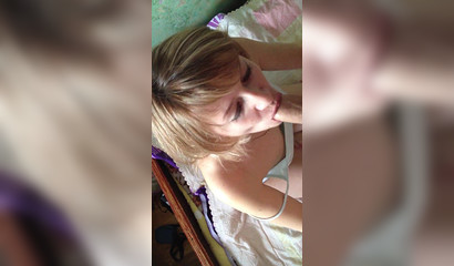 Amateur Russian blondie enjoys closeup cock sucking