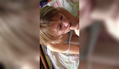 Amateur Russian blondie enjoys closeup cock sucking