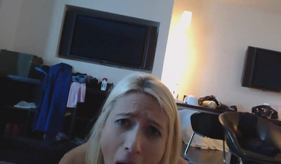 Delightful blonde with pretty eyes performs lovely blowing