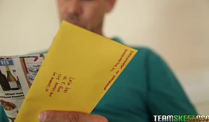 Gorgeous ebony babe gets pussy and throat fucked by older white guy