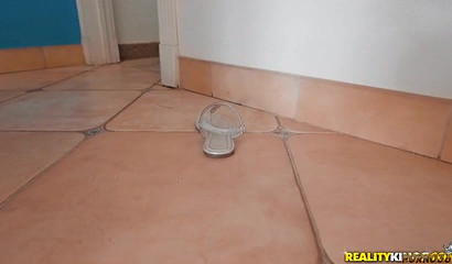 Beautiful Russian MILF with big round tits riding cock in the bathroom