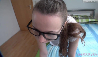 Teen with glasses gets face and ass fucked in POV