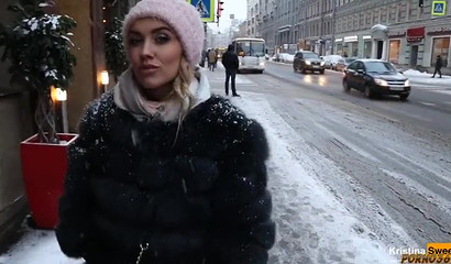 Russian babe gets picked up on street and gives blowjob in POV