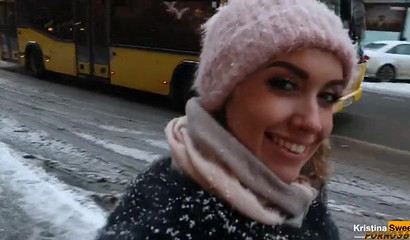 Russian babe gets picked up on street and gives blowjob in POV