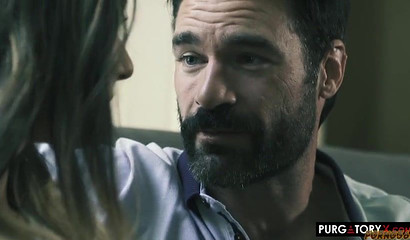 Petite babe blowing two rock hard dicks at the same time