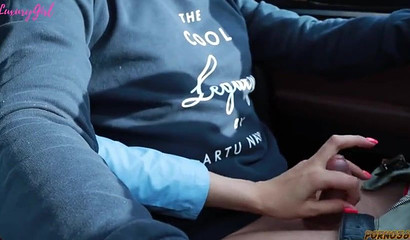 Russian girlfriend with sexy eyeglasses blowing off her boyfriend in the car