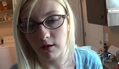 Amateur blonde slut gets tricked and face fucked in the kitchen