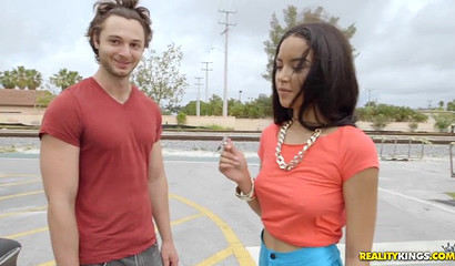 Slim ebony beauty gets pussy fucked by a total stranger