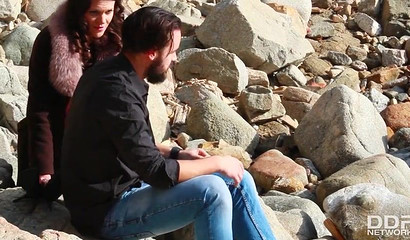 Insatiable brunette blowing off her family member in the nature