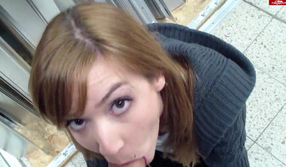 Public POV blowjob with amateur cutie ends with big facial