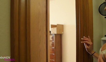 Big titted brunette wife gives blowjob in her sexy lingerie