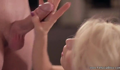 Sensational blonde babe giving astonishing erotic fellatio with swallowing