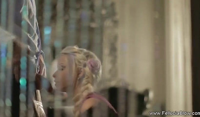 Skilled blonde MILF giving superb blowjob to her man on spying cam