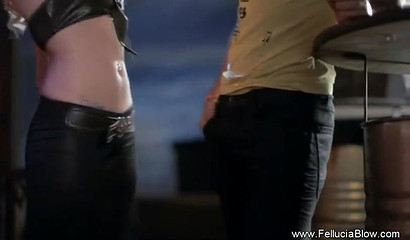 Lucky bartender gets a deepthroat blowjob from a gorgeous blonde babe