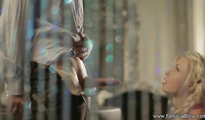 Blonde cougar showing off her cock sucking and deepthroating skills CFNM blowjob vid