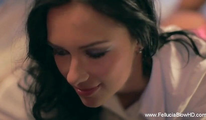 Black haired honey with pretty eyes enjoys tasty knob