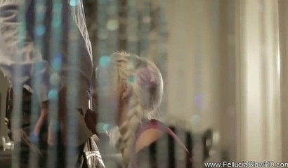 Hot blonde secretary sucking her boss's big hard cock in the office