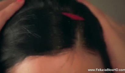 Beautiful girlfriend with pretty eyes gives delightful blowjob