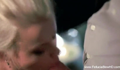 Kinky guy appreciates blonde slut giving him nasty blowjob