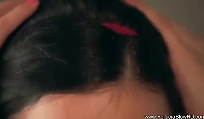 Beautiful young babe gives erotic blowjob and mouth full of jizz