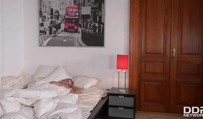 Blonde Serbian beauty Cherry Kiss sucking delivery guy's big boner