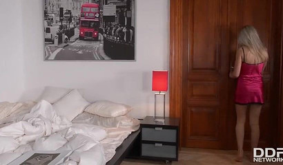 Blonde Serbian beauty Cherry Kiss sucking delivery guy's big boner