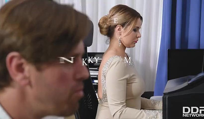 Curvy office babe Nikky Dream sucking big dick in the office