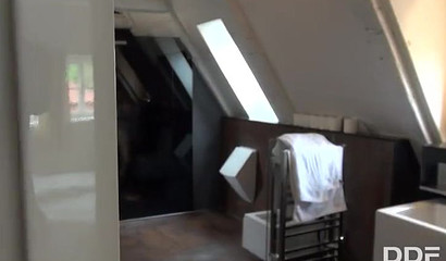 Huge boobed MILF Angel Wicky giving a POV blowjob after shower