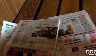 Blonde bombshell Kathia Nobili blowing huge dick in sauna