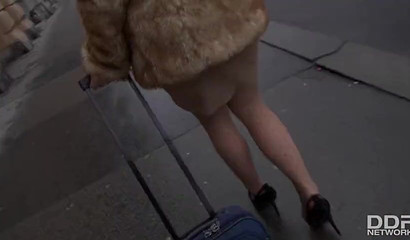 Stranded babe Lucia Love gives a deepthroat blowjob for help