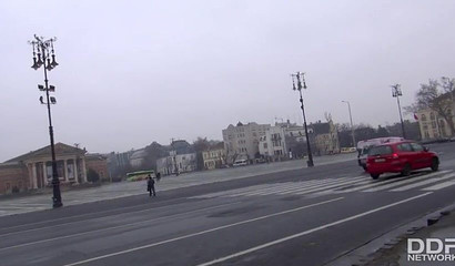 Stranded babe Lucia Love gives a deepthroat blowjob for help