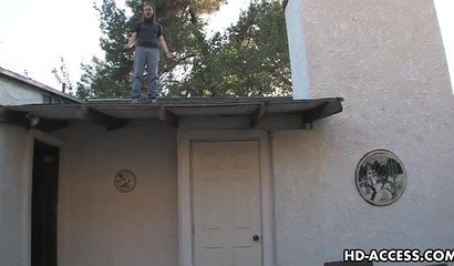 Stunning blonde Joselyn Jayden getting face fucked on the top of the roof