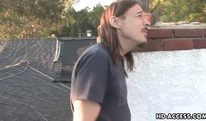 Stunning blonde Joselyn Jayden getting face fucked on the top of the roof