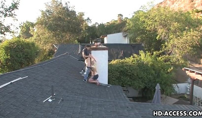 Stunning blonde Joselyn Jayden getting face fucked on the top of the roof