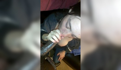 Nasty girl gives her first BBC a sloppy blowjob