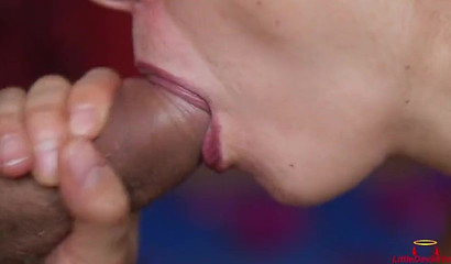 Close-up of slutty LittleDevil4You licking a sturdy joystick