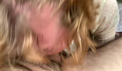 Curly teen tasting a throatpie after a sloppy blowjob session