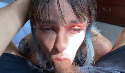 Petite inked babe gives a sloppy BJ and gets her pussy destroyed