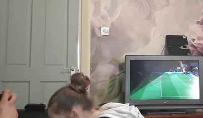 Teen gags on her stepdad's dick and deepthroats it