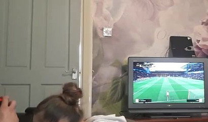 Teen gags on her stepdad's dick and deepthroats it