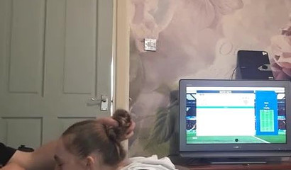 Teen gags on her stepdad's dick and deepthroats it