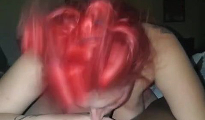 Inked girl with red hair gets her throat fucked