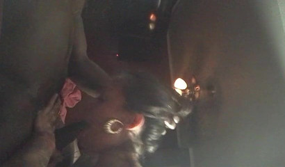 Amateur Latina giving sloppy head to her lover's black joystick