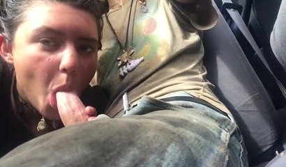 Slutty Brunette Teen Sucking A Big Cock In The Car