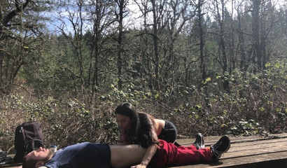 blowjob on a bridge as the woman gets too horny and sucks him